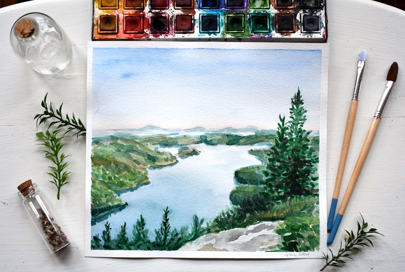Custom Watercolor Landscape Painting, Hand Painted Personalized Watercolor Painting image 1