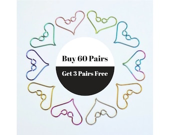 Niobium Hook Ear Wires 60 pairs + 3 FREE Pairs Colored Ear Wires Hypoallergenic Nickel Free for Sensitive Ears (excl. Rainbow)