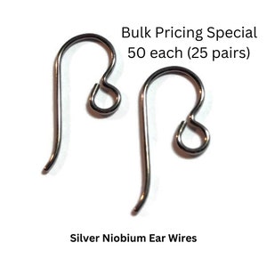 50 each Grey Silver Niobium Ear Wires Hypoallergenic Nickle Free Earring Hooks For Sensitive Ears 25 Pairs