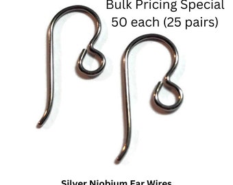 50 each Grey Silver Niobium Ear Wires Hypoallergenic Nickle Free Earring Hooks For Sensitive Ears 25 Pairs