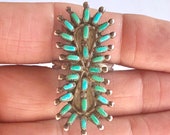 Early Vintage Zuni Sterling Silver Turquoise Petit Point Needlepoint Ring 7.5, Turquoise Ring, Native American Ring, Zuni Ring, Zuni Jewelry