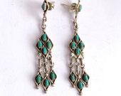 Zuni Sterling Silver Turquoise Needlepoint Dangle Earrings, Zuni Earrings, Turquoise Earrings, Native American Earrings, Dangle Earrings