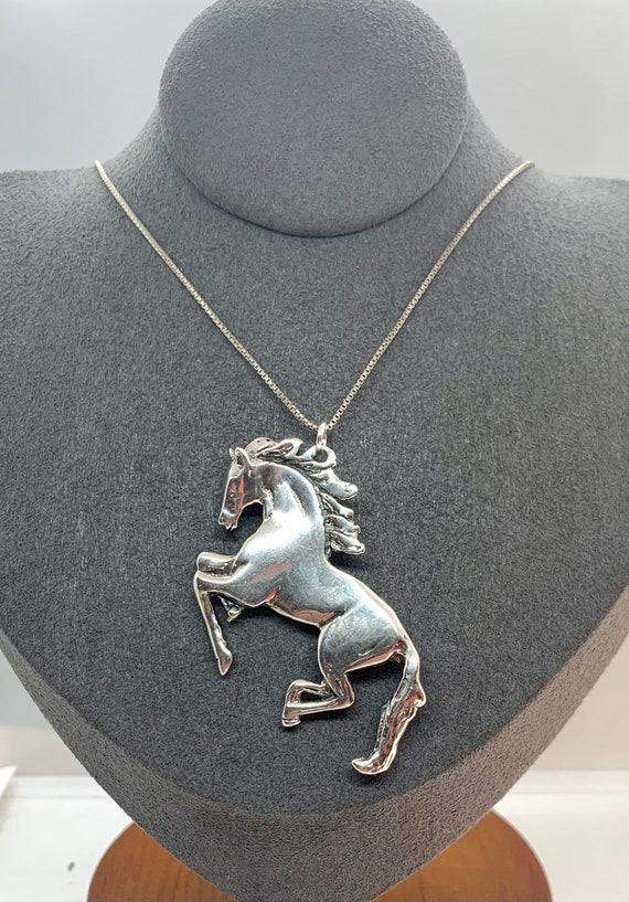 Sterling Silver Dressage Horse Pendant Necklace, H