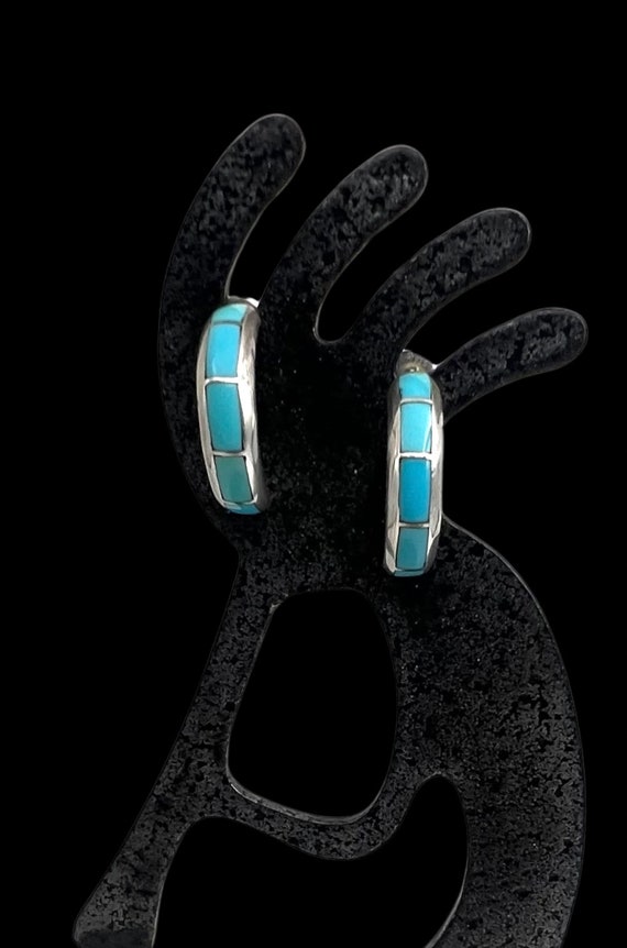 Vintage Zuni Sterling Silver Turquoise Inlay Half 
