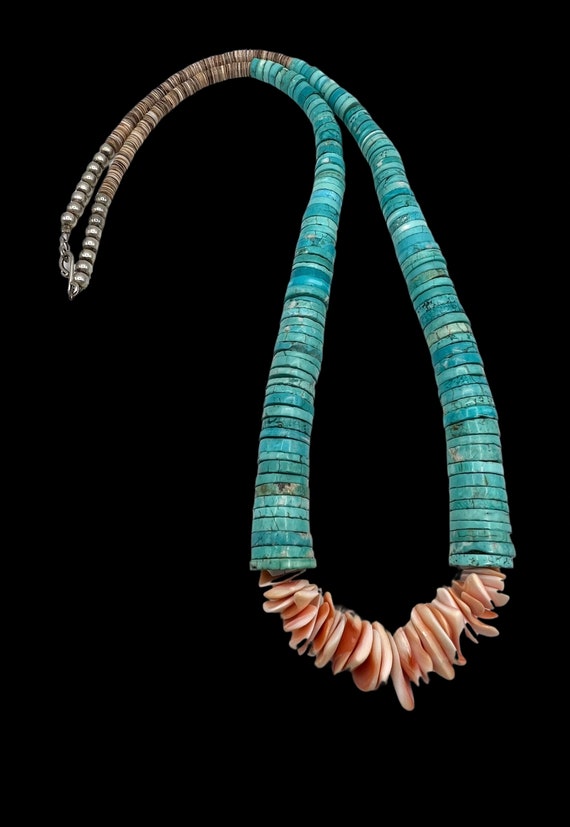 Immense Vintage Native American Santo Domingo Turquoise Spiny Oyster Necklace Immense Vintage Native American Santo Domingo Turquoise Spiny Oyster Necklace