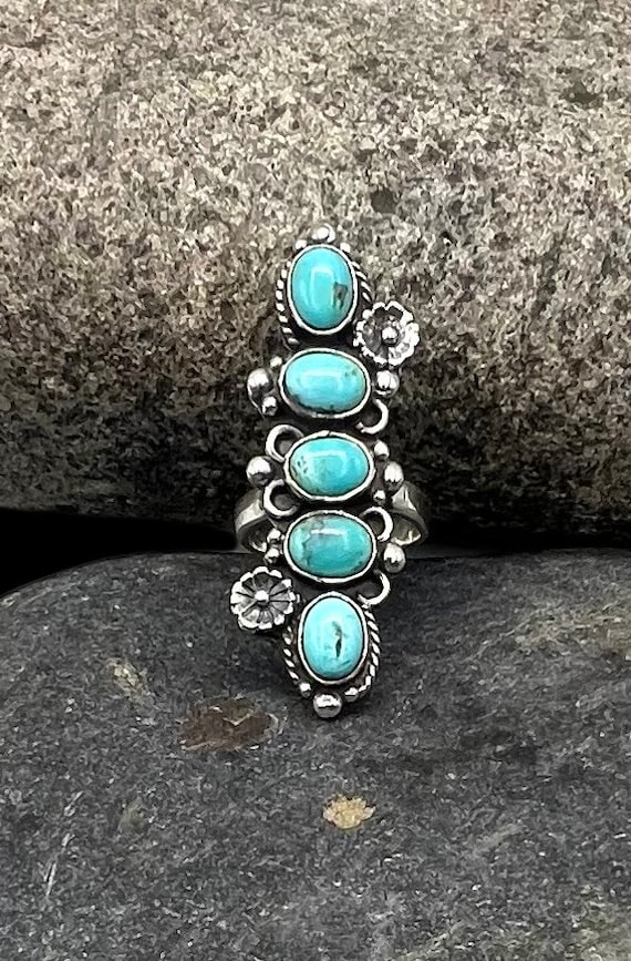 Navajo Sterling Silver Natural Blue Turquoise Squ… - image 1