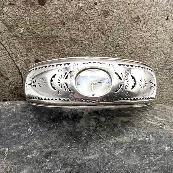 Shubes Dakota West Southwest Heavy Sterling Silver Womens Watch Cuff Bracelet 7”, Watch Cuff, Southwest Watch Cuff, Southwest Watch, Cuff