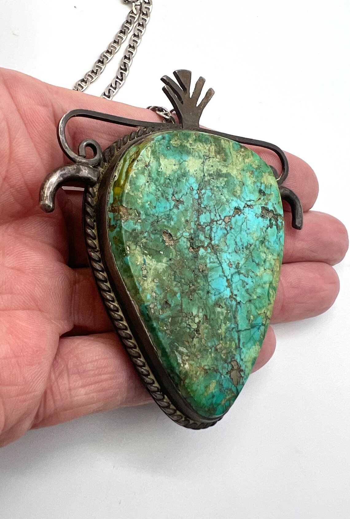 Vintage Navajo Handmade Sterling Silver Natural Turquoise Bolo Slide ...