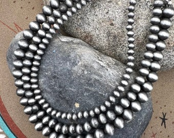 Southwest Handmade Silver Tone Faux Navajo Pearl Beaded 3 Necklace Set, Navajo Pearl Necklace, Southwest Necklace, Navajo Pearl