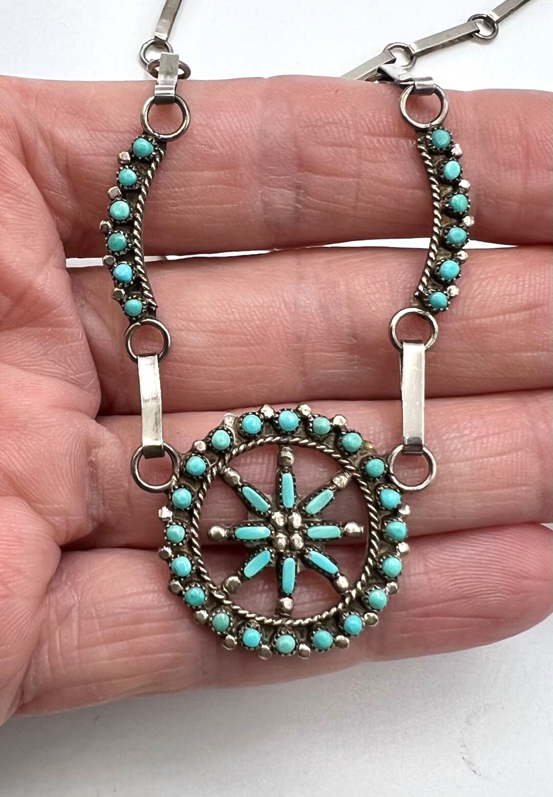 Vintage Signed Zuni Handmade Sterling Silver Snake Eye Petit Point