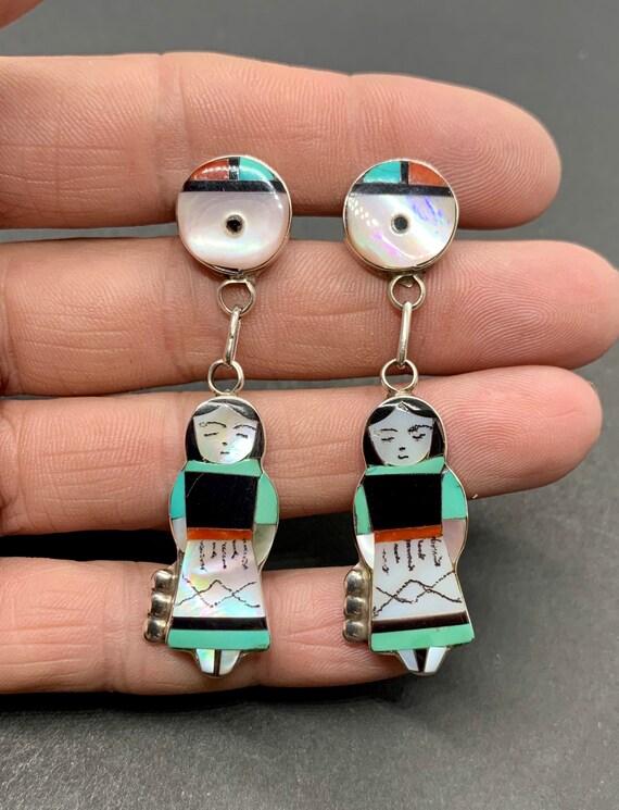 Signed Zuni Sterling Silver Turquoise Multi Stone