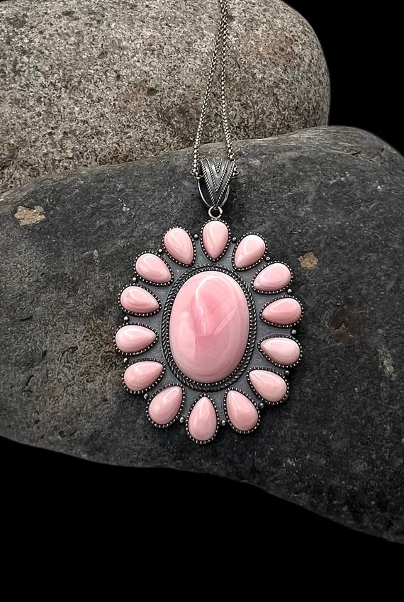 Signed Navajo Handmade Sterling Silver Pink Conch 