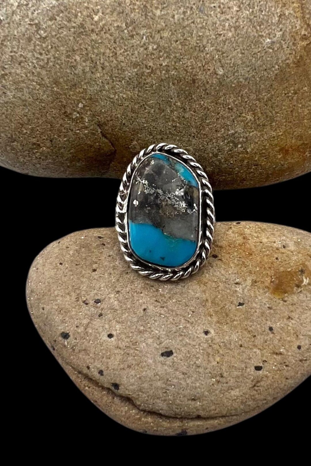 Vintage Navajo Handmade Sterling Silver Natural Blue Kingman Turquoise ...