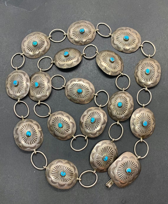 Early Navajo Sterling Silver Turquoise Stamped Con