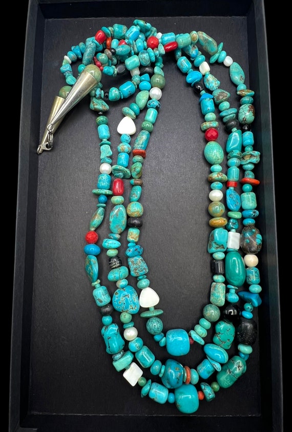 Navajo Natural Turquoise Coral Onyx Multi Stone M… - image 3
