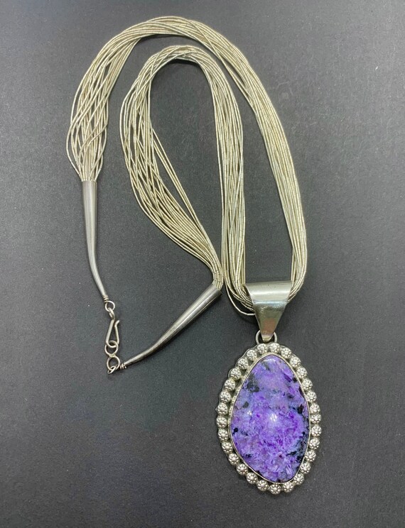 Signed Navajo Sterling Liquid Silver Purple Charoi