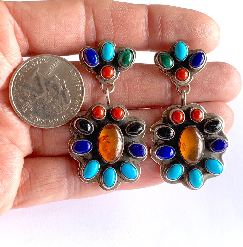 Turquoise Dangle Turquoise Earrings Navajo Earrings Coral Earrings Dangle Earrings Navajo Sterling Silver Multi Stone Dangle Earrings