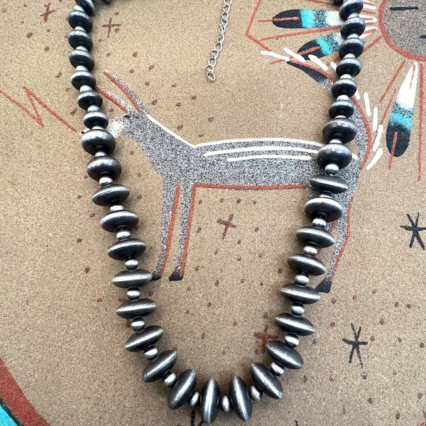 Southwestern Navajo Pearl Style Silver Tone Saucer And Round Beaded Necklace, Navajo Pearl Necklace, Southwest Necklace, Navajo Pearl