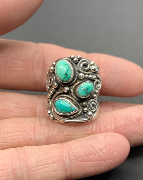 Women’s Sterling Silver Natural Green Turquoise Wi
