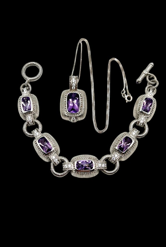 Judith Ripka Heavy Sterling Silver Amethyst And CZ