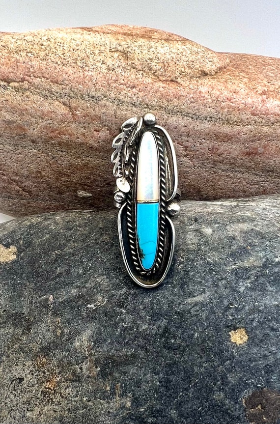 Vintage Navajo Sterling Silver Turquoise Mother Of