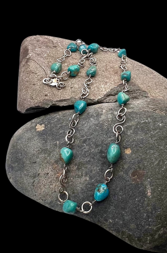 Handmade Sterling Silver Natural Blue Green Turquo