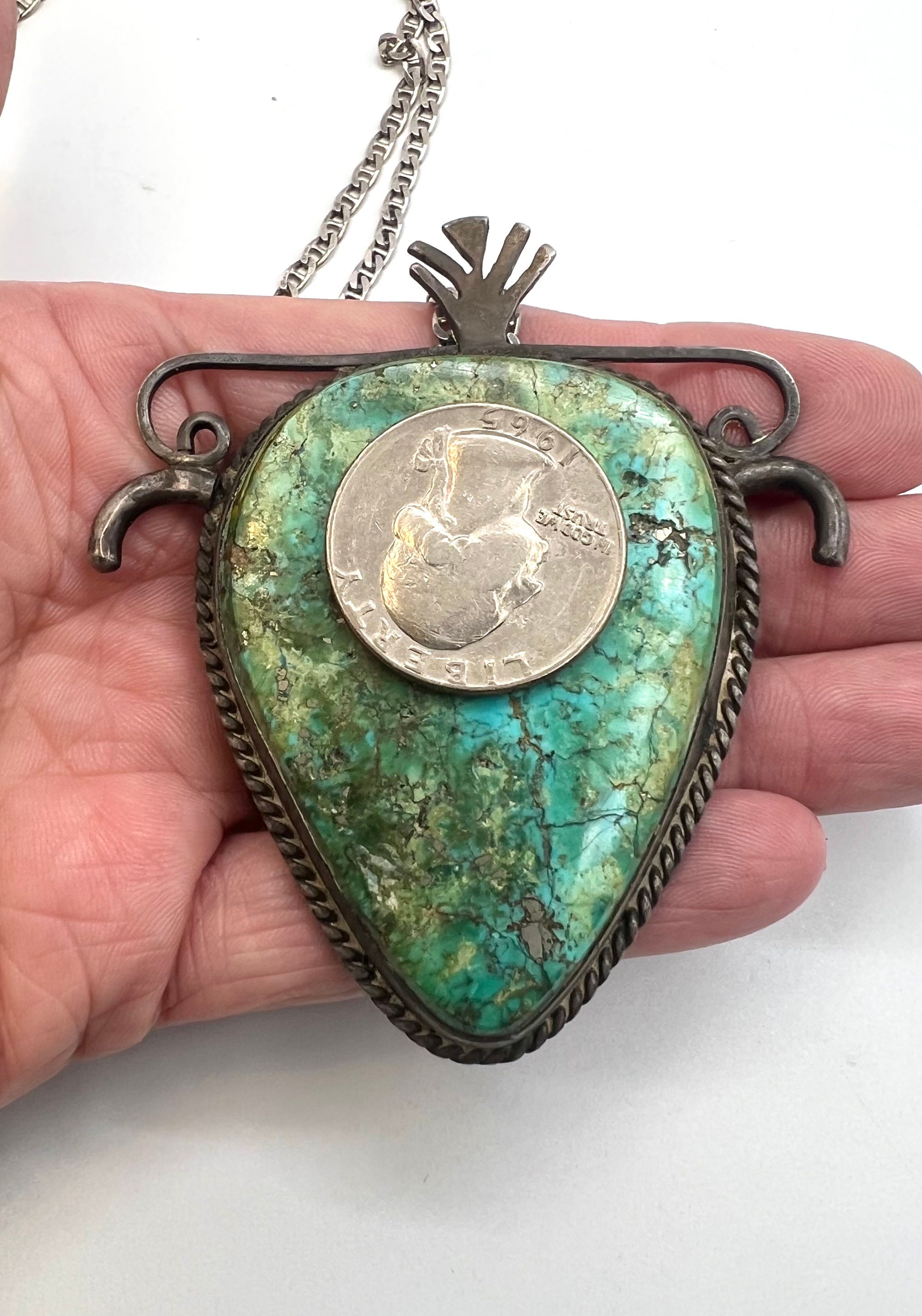 Vintage Navajo Handmade Sterling Silver Natural Turquoise Bolo Slide ...