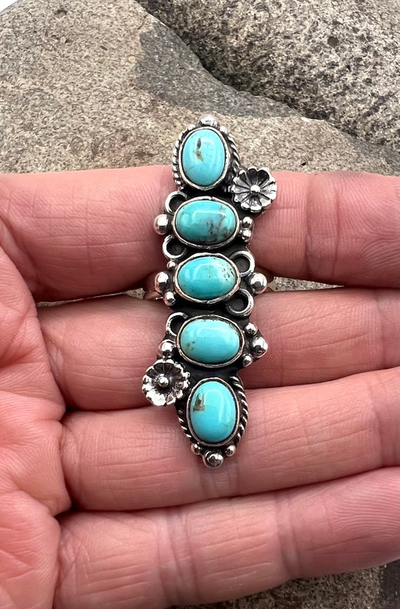 Navajo Sterling Silver Natural Blue Turquoise Squ… - image 2