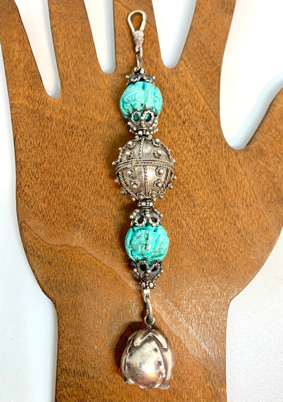 Asian Style Heavy Sterling Silver Turquoise Beaded