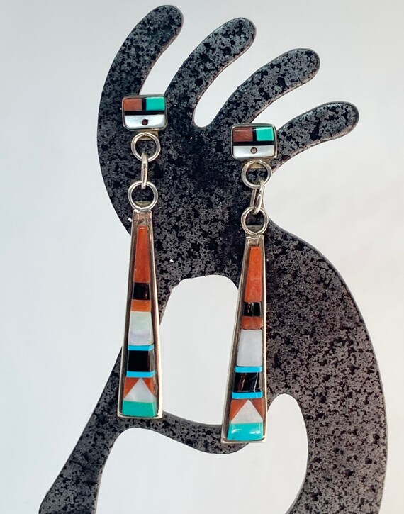 Vintage Zuni Sterling Silver Multi Stone Mosaic In