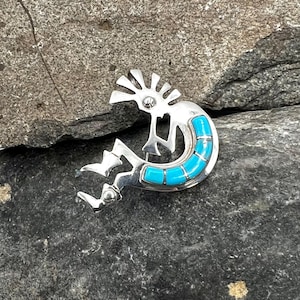 Signed Navajo Sterling Silver Turquoise Kokopelli Brooch Enhancer Pendant, Kokopelli Pendant, Navajo Pendant, Navajo Pin, Turquoise Pendant