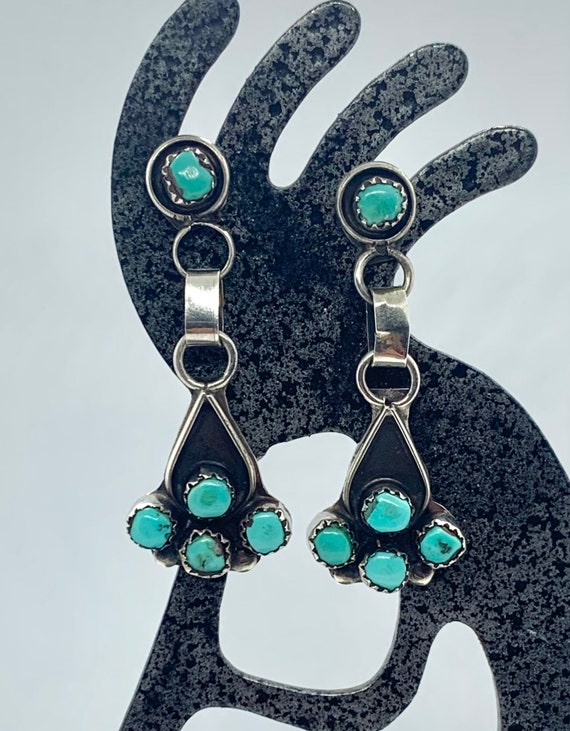 Early Zuni Sterling Silver Genuine Turquoise Petit