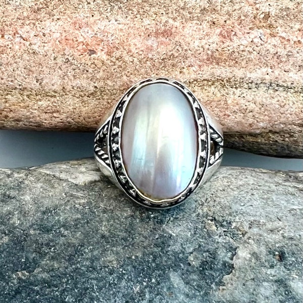 Old Carlisle Jewelry Carolyn Pollack Sterling Silver Mother Of Pearl Ring 10, Mother Of Pearl Ring, Carolyn Pollack Ring, Carlisle Jewelry
