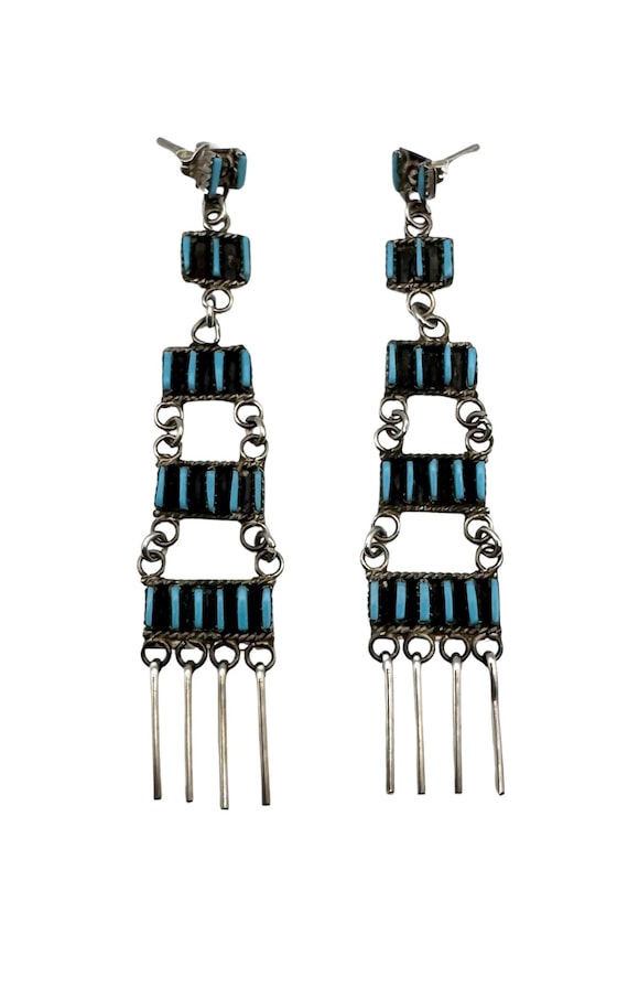 Vintage Zuni Sterling Silver Turquoise Needlepoint Dangle Earrings, Zuni Turquoise Earrings, Zuni Earrings, Native American Earrings, Zuni