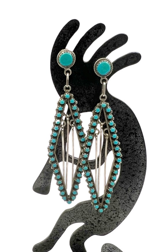 Vintage Zuni Handmade Sterling Silver Turquoise Pe