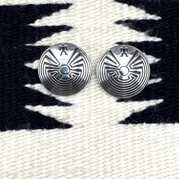 Navajo Sterling Silver I'itoi Man In The Maze Stud Earrings, Navajo Earrings, Navajo Studs, Native American Earrings, Man In the Maze