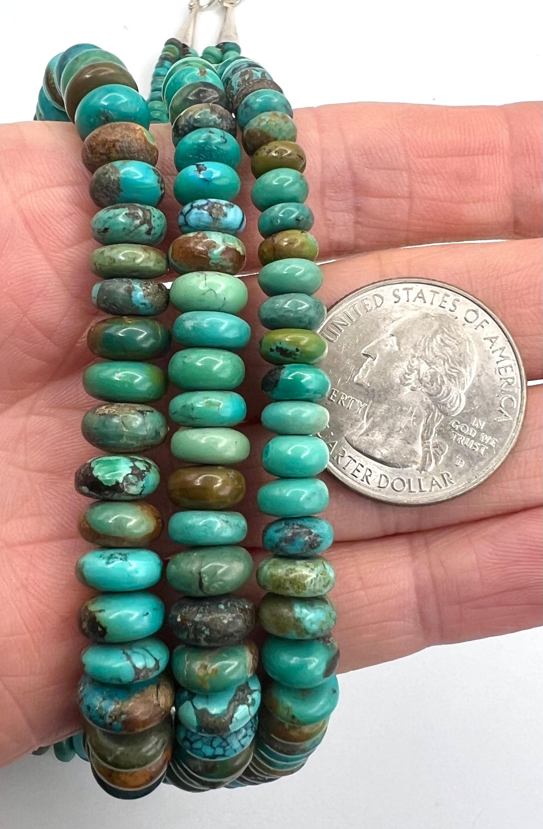 Navajo Sterling Silver Multi Strand Blue Green Turquoise Beaded ...
