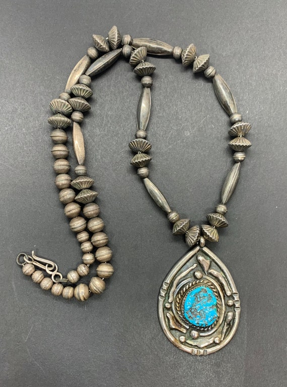 Early Sterling Silver Navajo Pearl Natural Turquoi