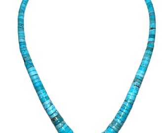 Native American Graduating Heishi Vintage Santo Domingo Turquoise Sterling Silver Necklace Native American Graduating Heishi Vintage Santo Domingo Turquoise Sterling Silver Necklace