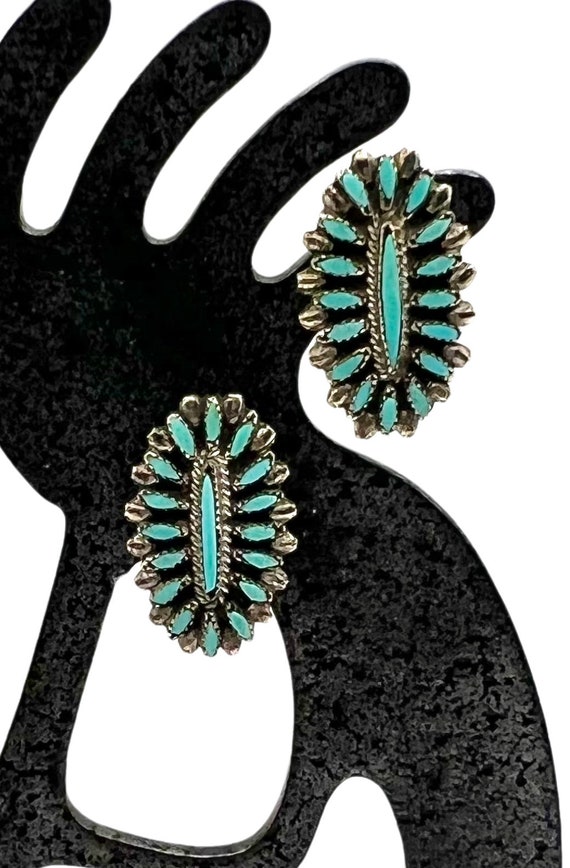 Signed Vintage Zuni Sterling Silver Turquoise Need