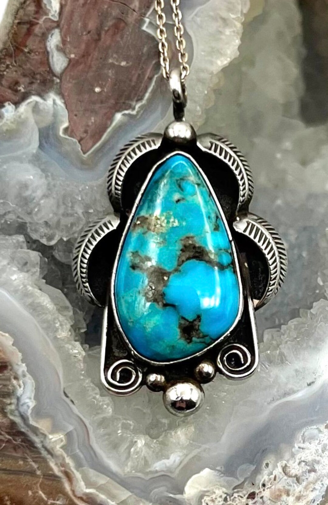 Vintage Navajo Handmade Sterling Silver Natural Blue Turquoise Pendant ...