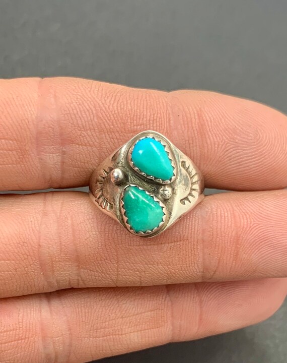 Vintage Navajo Sterling Silver Blue Green Turquois