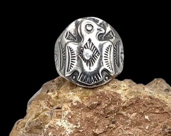 Bell Trading Style Fred Harvey Style Navajo Style Sterling Silver Thunderbird Ring 7, Thunderbird Ring, Southwestern Ring, Fred Harvey Ring