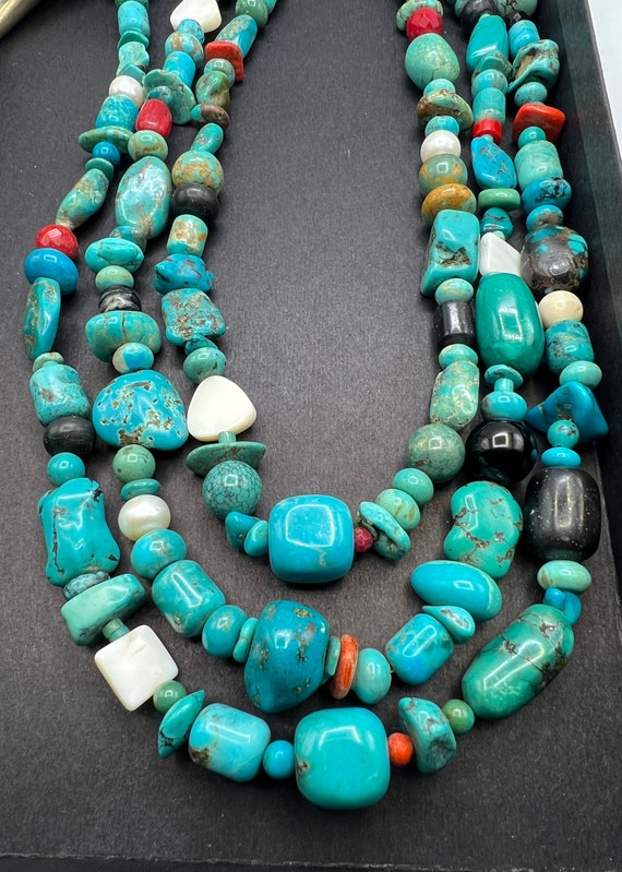 Navajo Natural Turquoise Coral Onyx Multi Stone M… - image 4