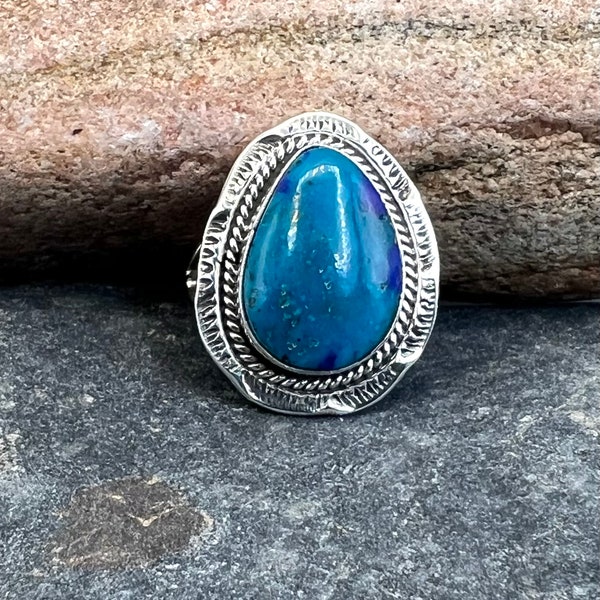 TAMStar Designs Thom Munson Navajo Style Sterling Silver Azurite Chrysocolla Ring 5.75, Azurite Ring, Southwest Ring, Chrysocolla Ring