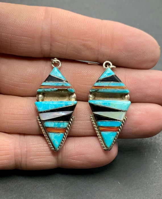 Signed Zuni Sterling Silver Turquoise Multi Stone