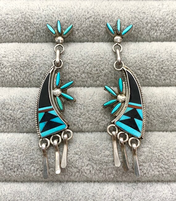 Signed Zuni Sterling Silver Multi Stone Mosaic Inl