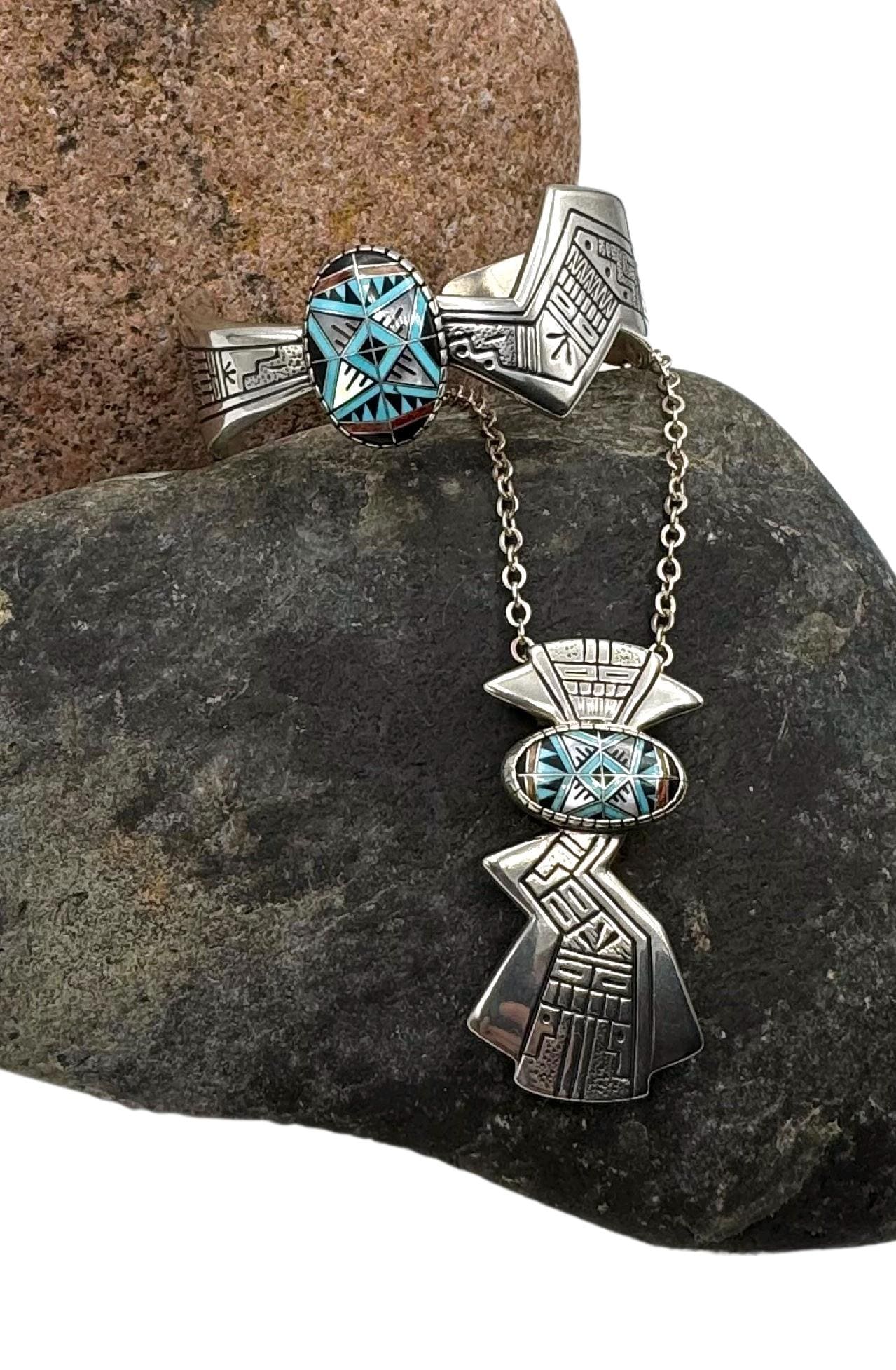 RMT RODERICK TERNARIO RELIOS STERLING SILVER 14K GOLD SOUTHWEST BRACELET WATCH Vintage Roderick and Marilyn Tenorio for Relios Turquoise  main image 3