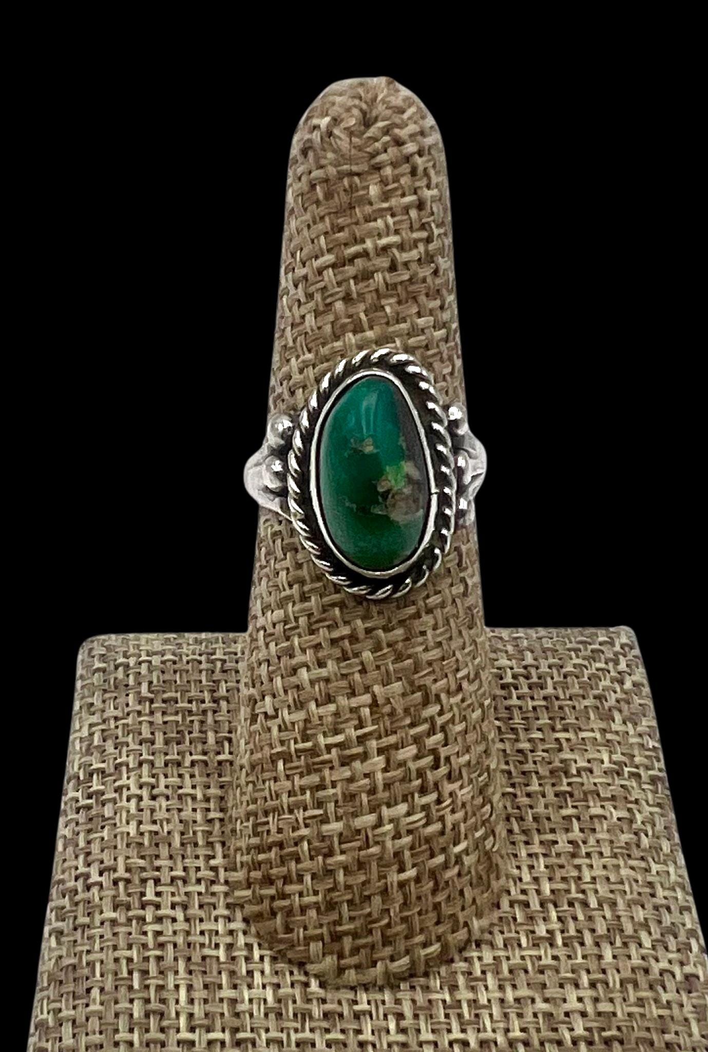 Vintage Navajo Handmade Sterling Silver Natural Green Damele Turquoise Ring 6.75, Turquoise Ring, Navajo Ring, Native American Ring, Navajo