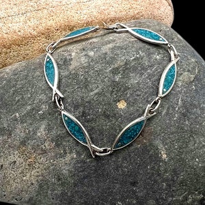 Southwest Handmade Sterling Silver Turquoise Inlay Fish Ichthys